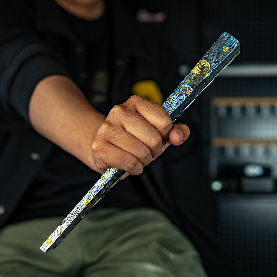 BuRan: Starry Night Titanium Hand carved Folding Fan