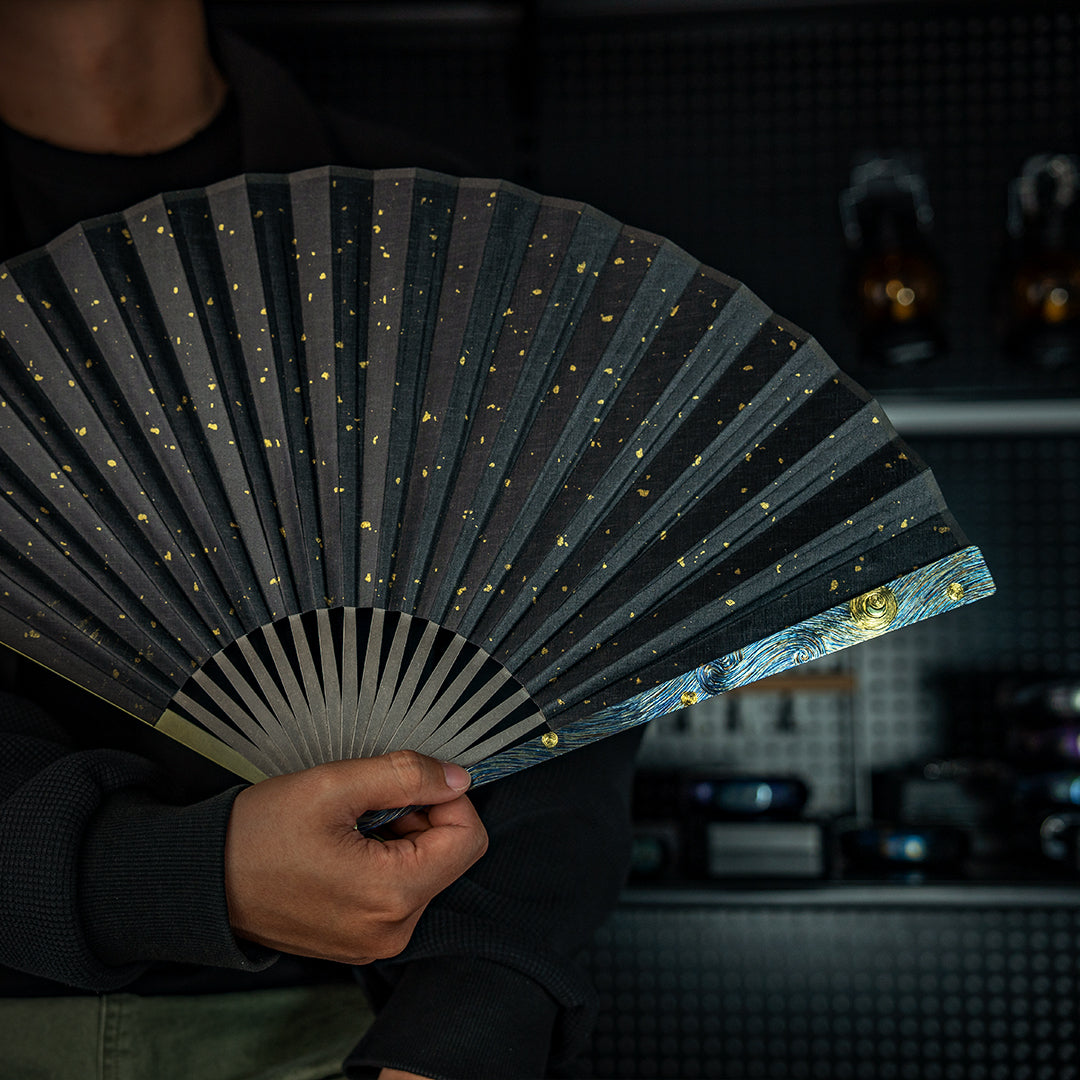 BuRan: Starry Night Titanium Hand carved Folding Fan
