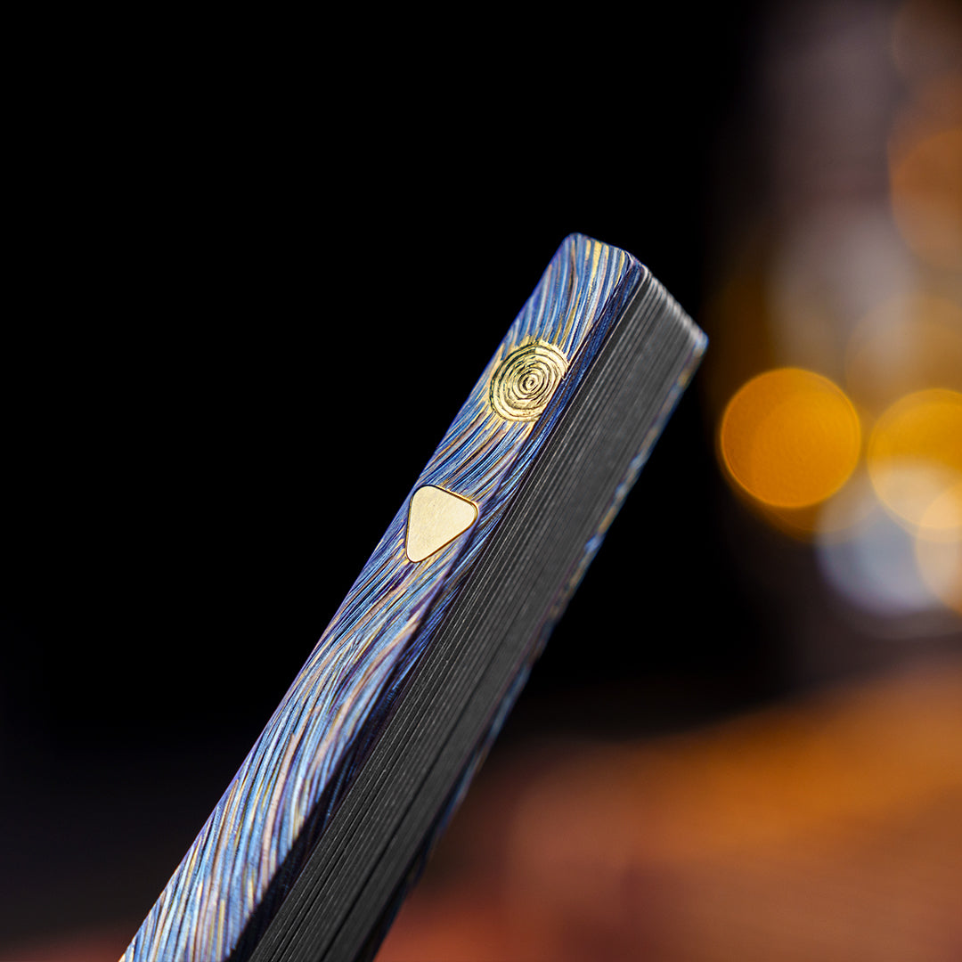 BuRan: Starry Night Titanium Hand carved Folding Fan