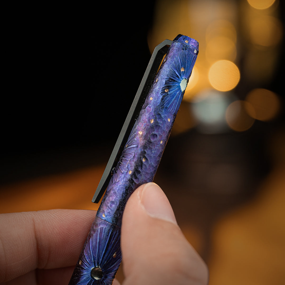 Hand-carved Titanium Tactical Ballpoint Pen