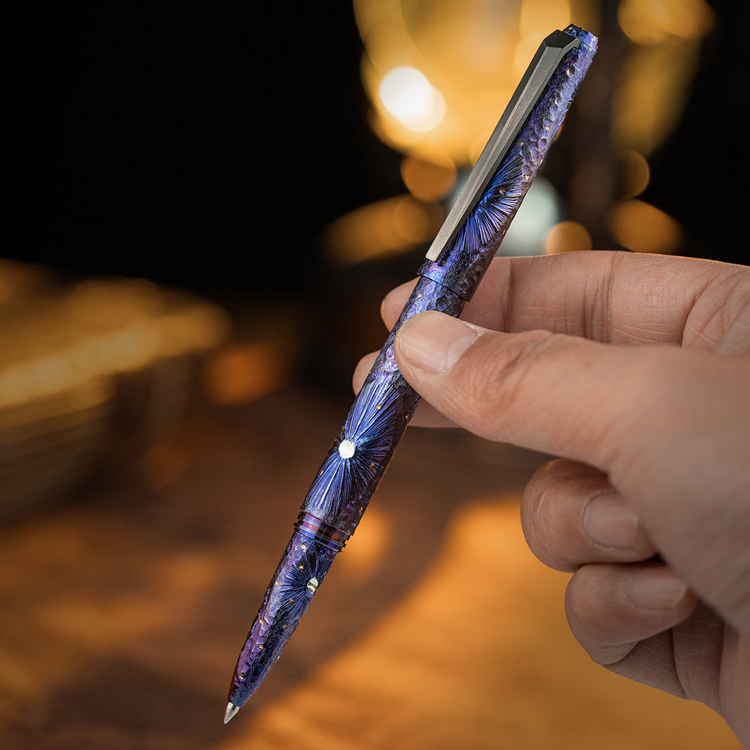 Hand-carved Titanium Tactical Ballpoint Pen