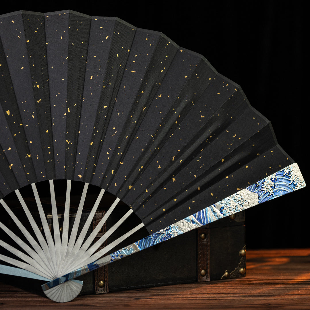 【Reserva】BuRan: Abanico plegable de titanio con meteorito de obsidiana