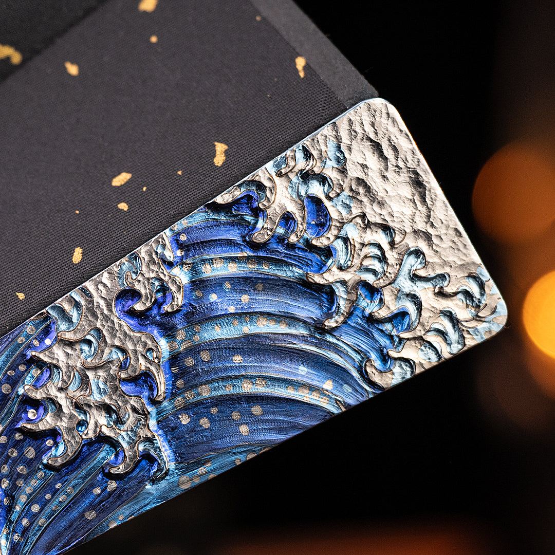 【Reserva】BuRan: Abanico plegable de titanio con meteorito de obsidiana