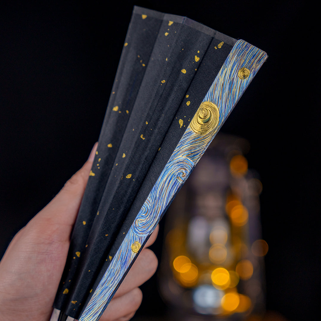 BuRan: Starry Night Titanium Hand carved Folding Fan