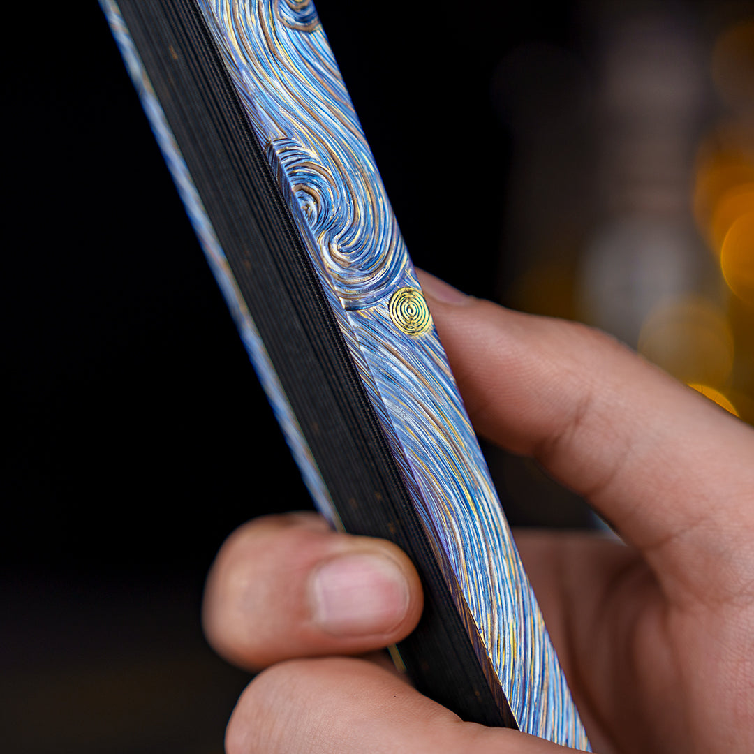 BuRan: Starry Night Titanium Hand carved Folding Fan