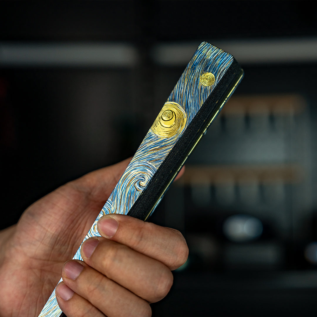 BuRan: Starry Night Titanium Hand carved Folding Fan