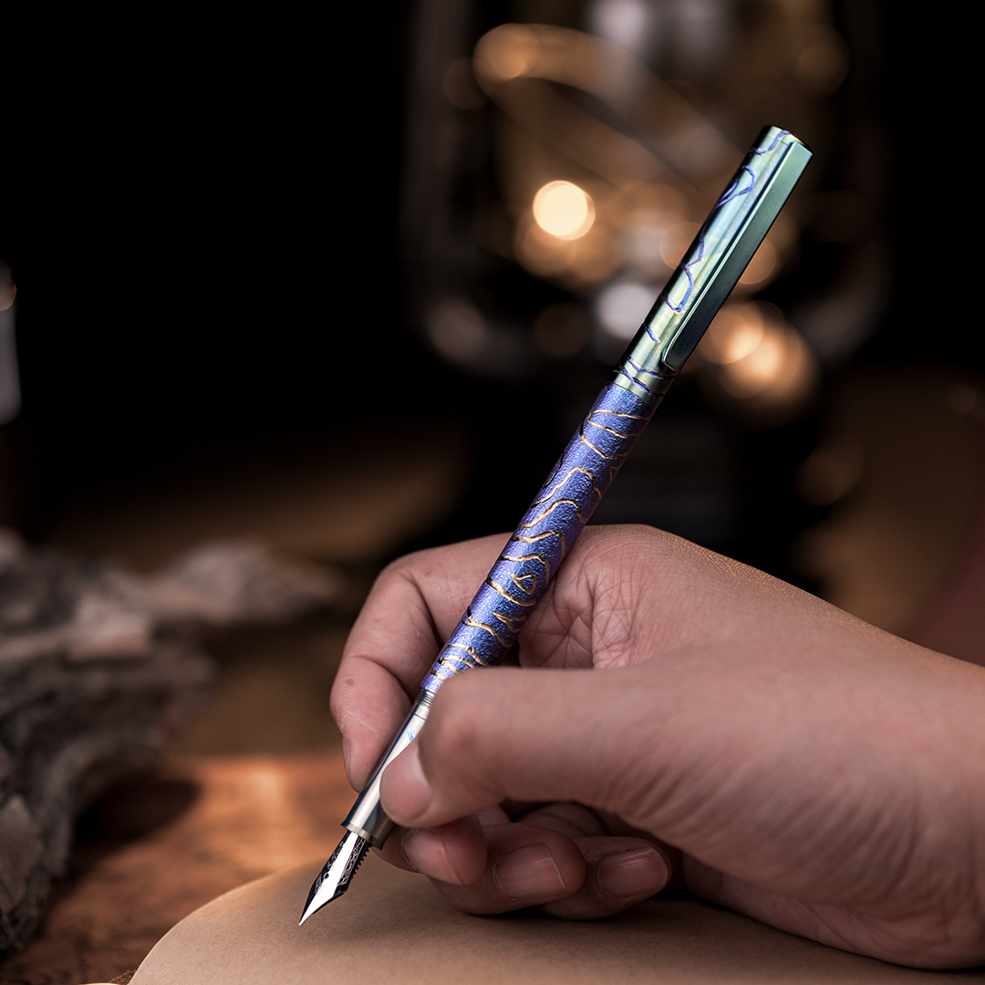 Hand-Carved Titanium Fountain Pen