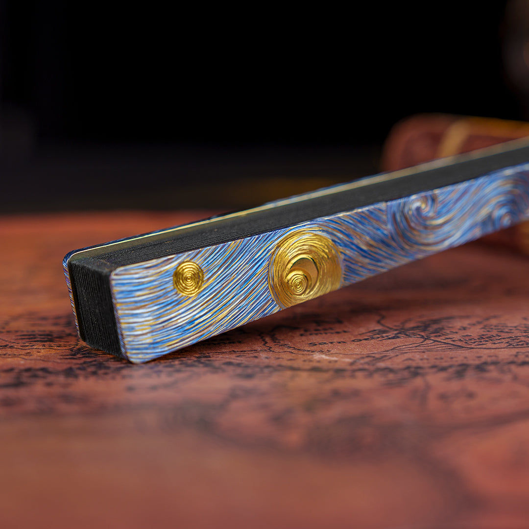 BuRan: Starry Night Titanium Hand carved Folding Fan