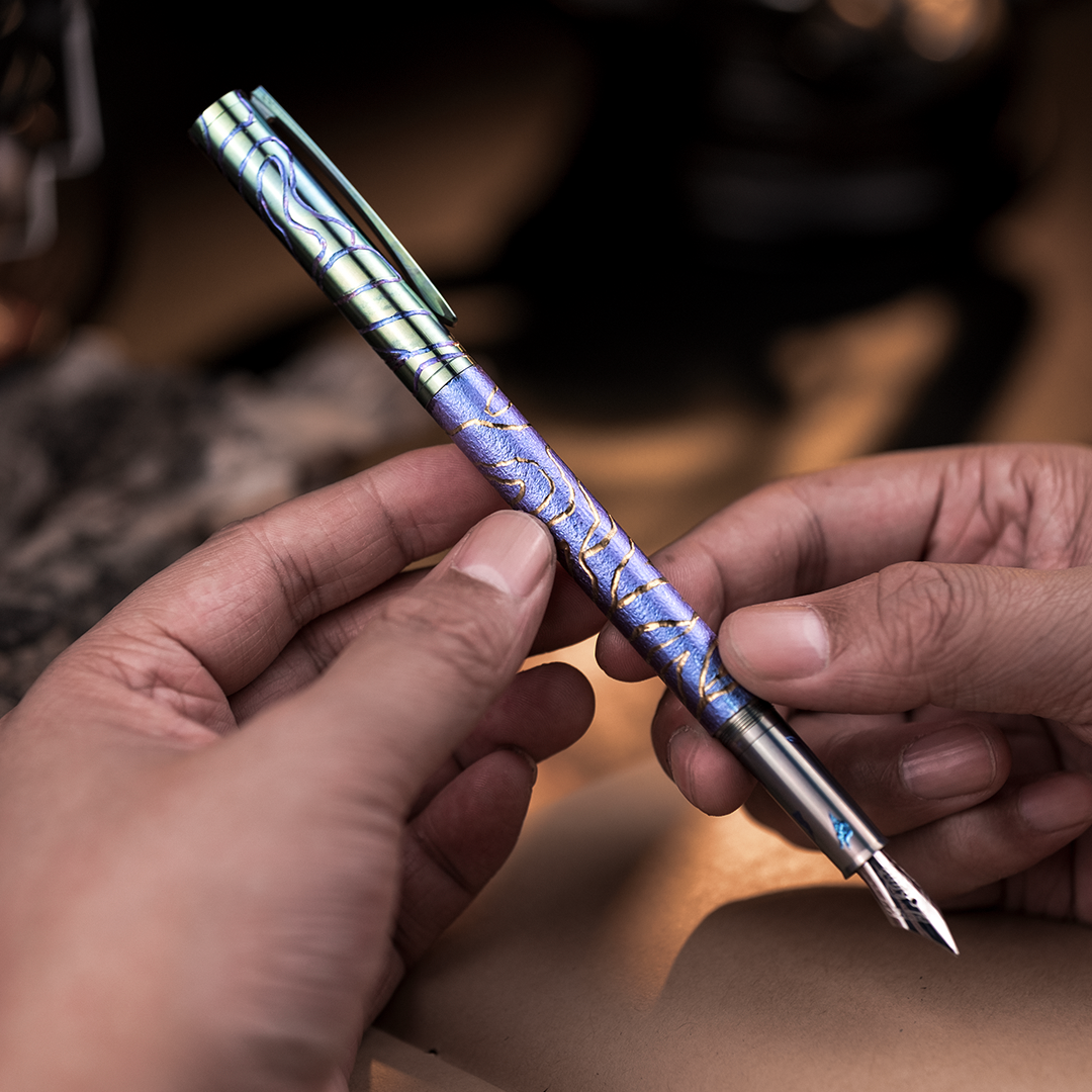Hand-Carved Titanium Fountain Pen