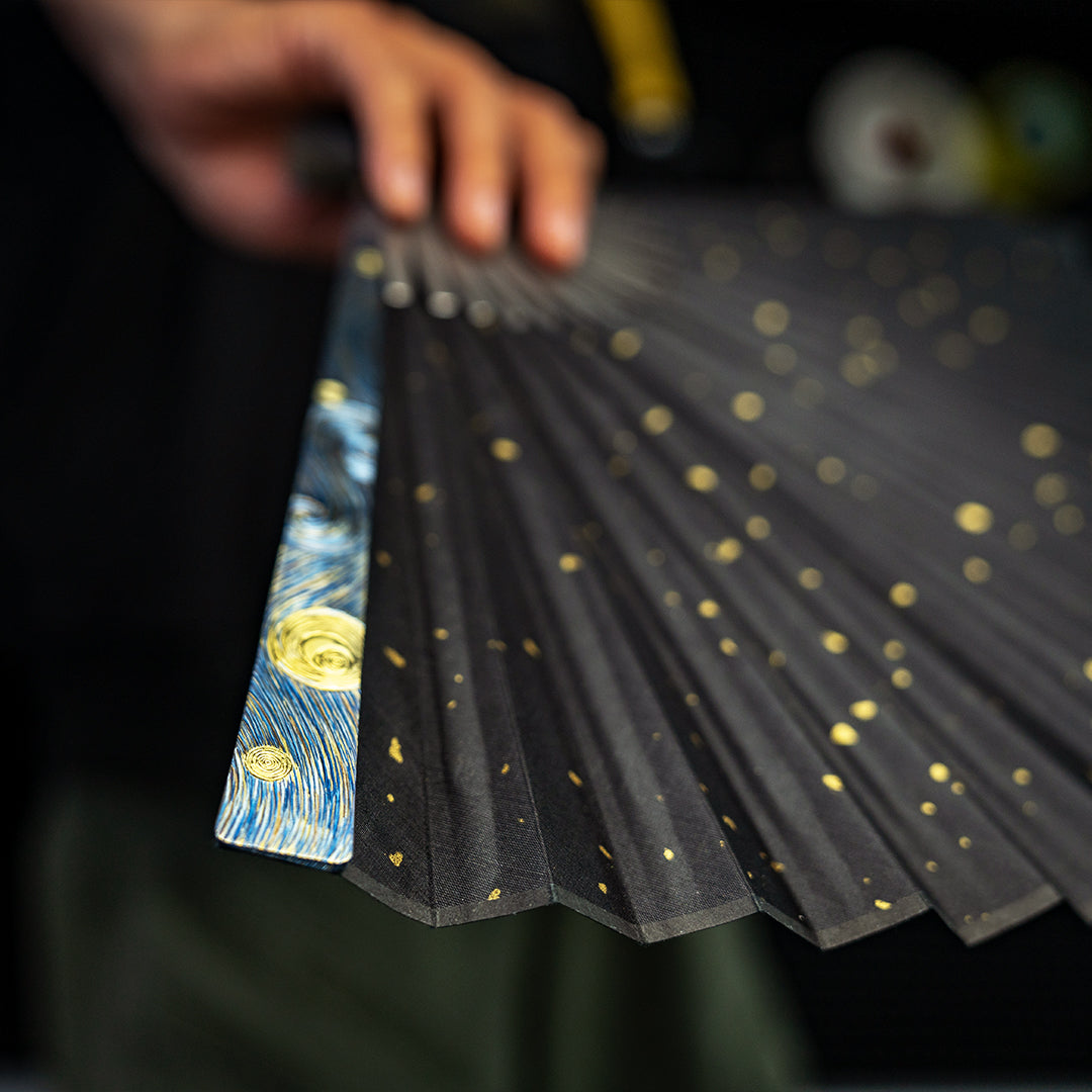 BuRan: Starry Night Titanium Hand carved Folding Fan