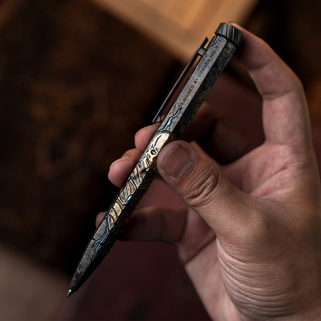 Nether Pillar: Hand Carved Titanium CNC Machined EDC Pen【Limited 30 Pcs】