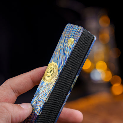BuRan: Starry Night Titanium Hand carved Folding Fan