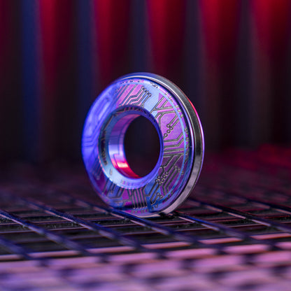 Cyber-Circuit Titanium Curve Measure Ring