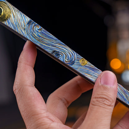 BuRan: Starry Night Titanium Hand carved Folding Fan