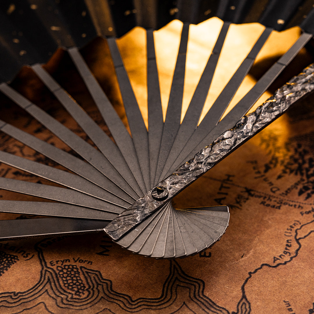 BuRan: the Titanium Hand carved Folding Fan- Rockery