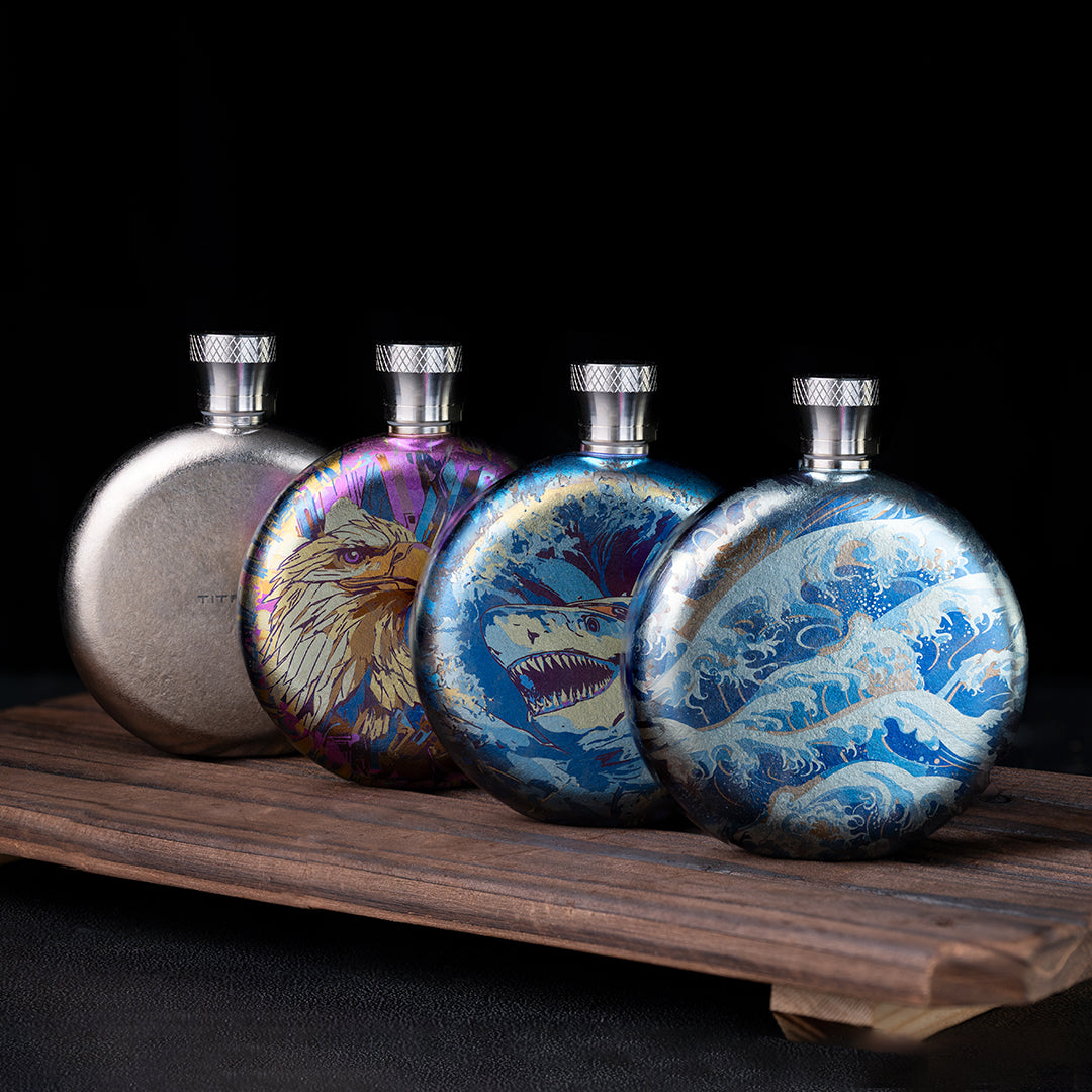 World Premiere Colored Titanium Hip Flask