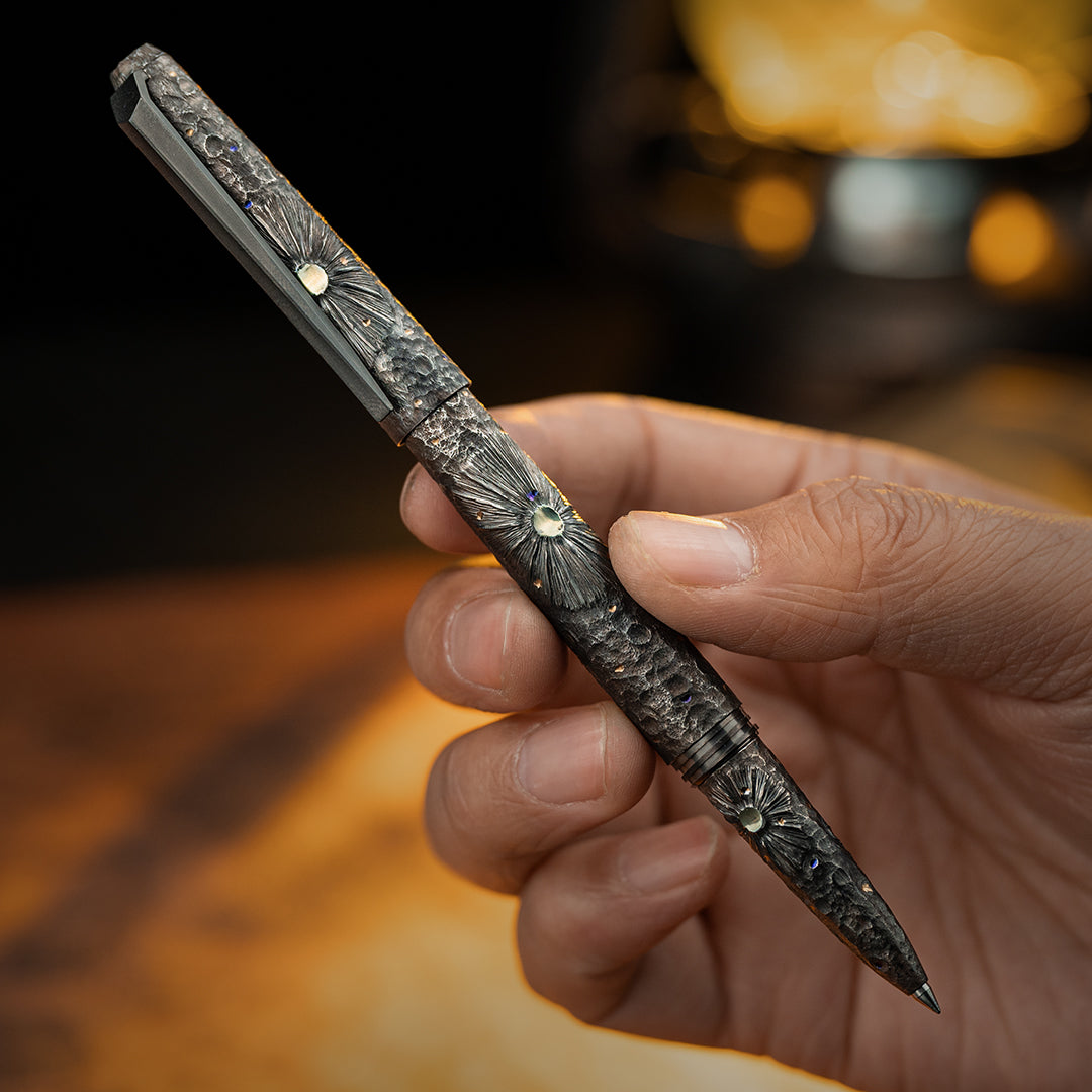 Hand-carved Titanium Tactical Ballpoint Pen