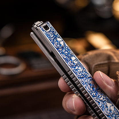 Skull Engraved Titanium Folding Saw