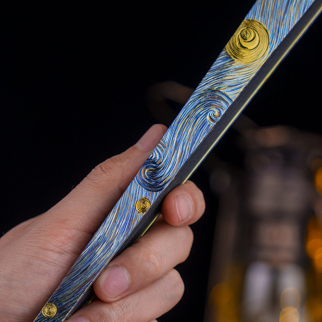 BuRan: the Titanium Hand carved Folding Fan- Starry Sky