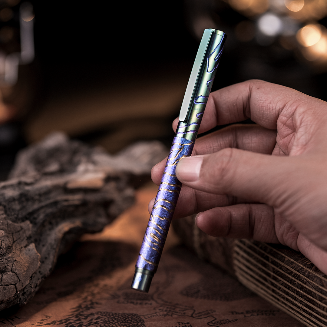 Hand-Carved Titanium Fountain Pen