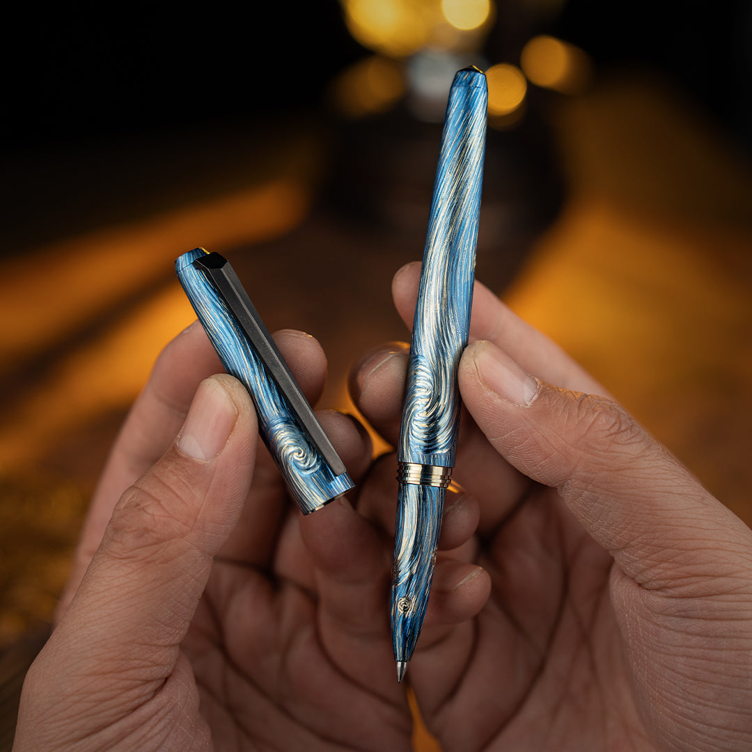 The Starry Night--Hand-carved Titanium Tactical Ballpoint Pen