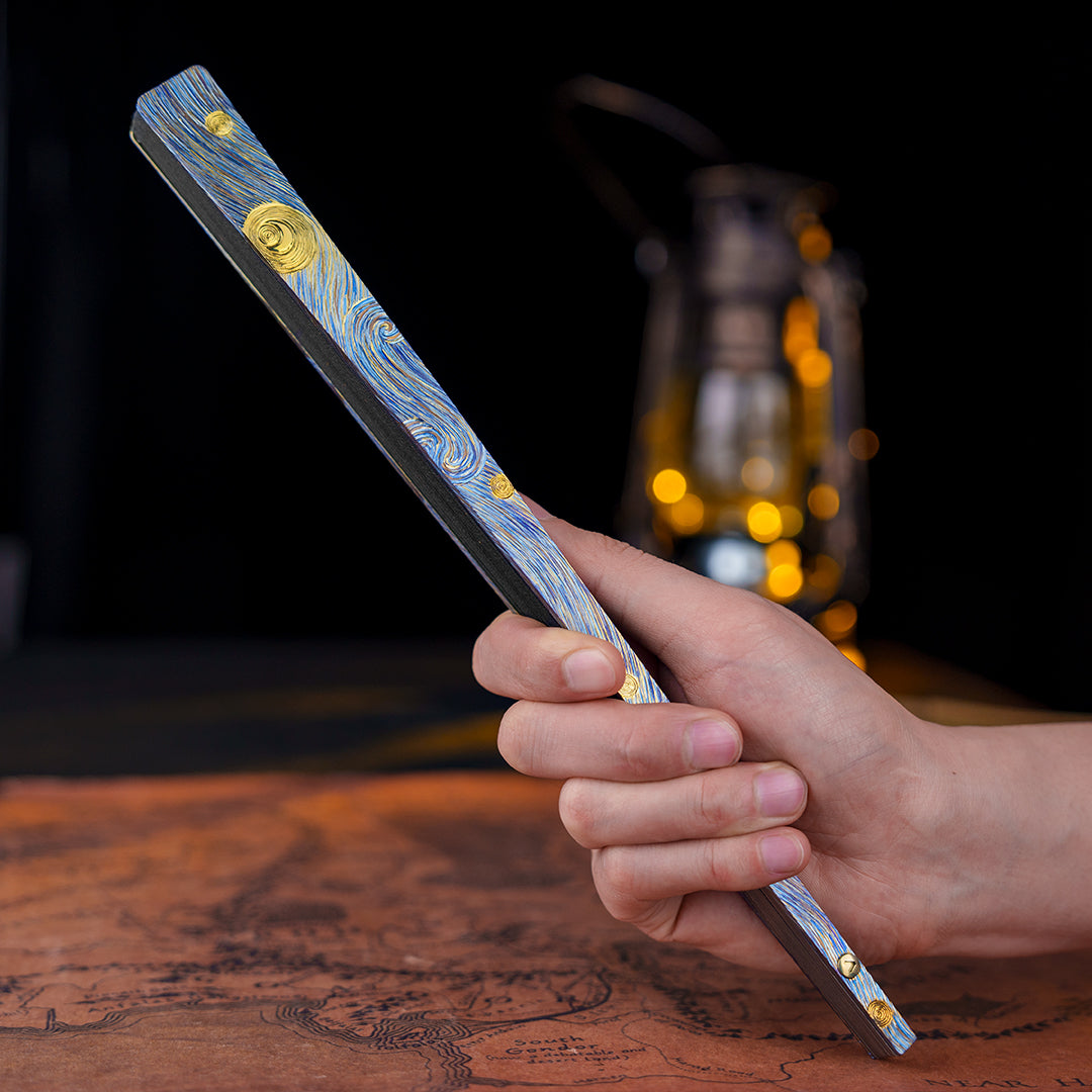 BuRan: the Titanium Hand carved Folding Fan- Starry Sky