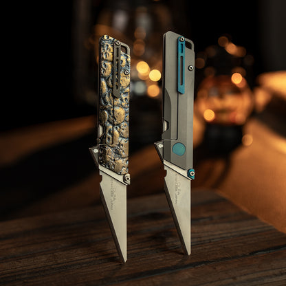 God Skull: Hand Carved Raven Titanium Utility Folding Knife【Limited 30 Pcs】