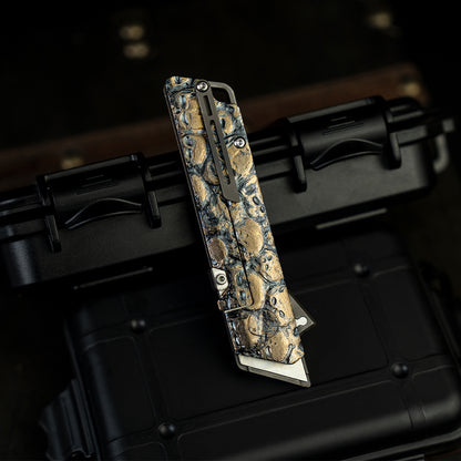 God Skull: Hand Carved Raven Titanium Utility Folding Knife【Limited 30 Pcs】